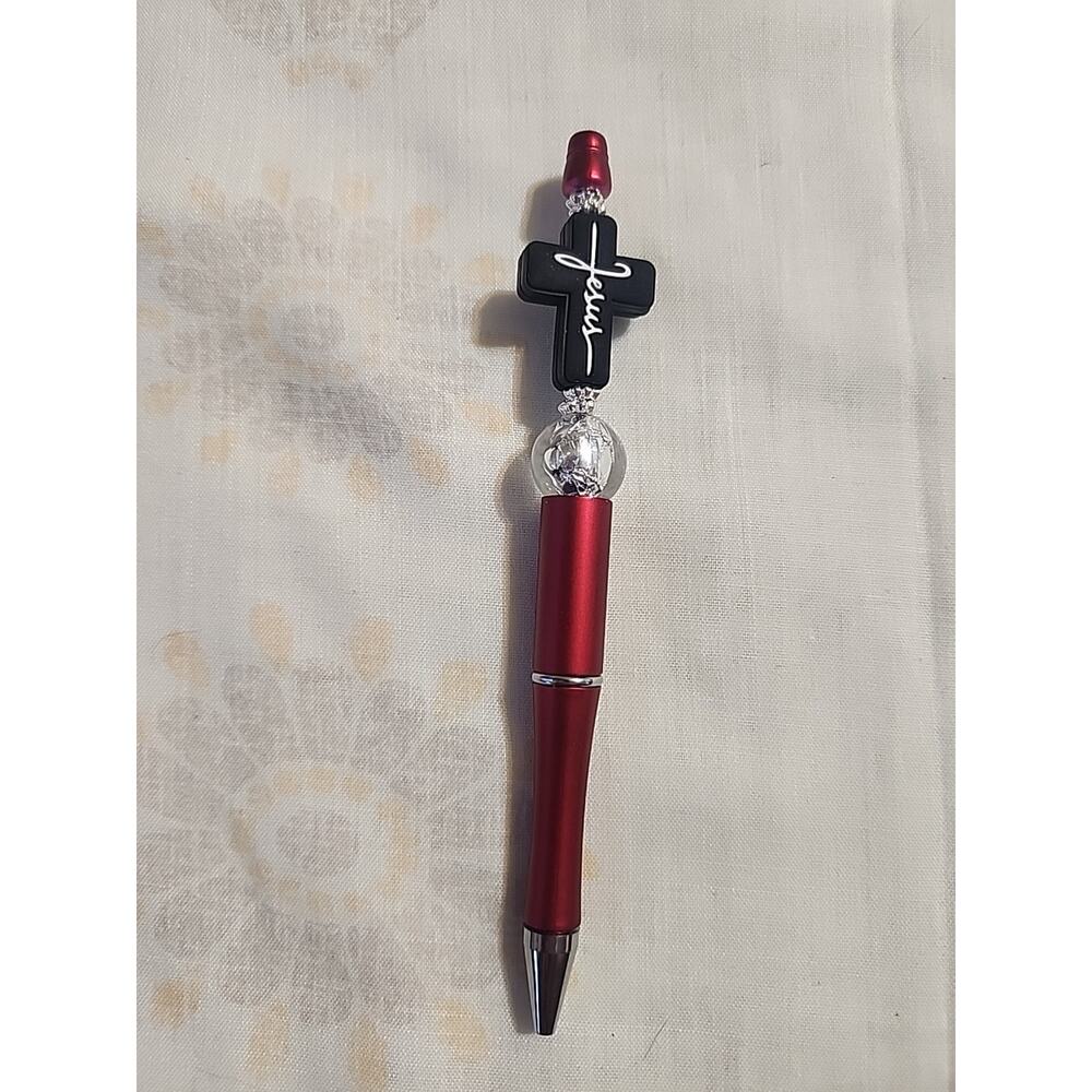 Bead Pen Jesus Black Cross Red Pen